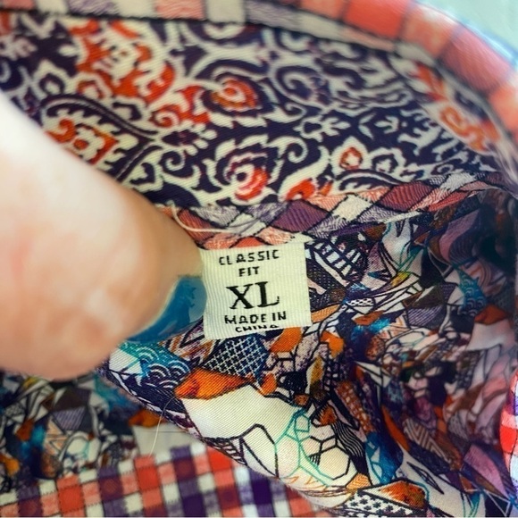 ROBERT GRAHAM Purple Pink Checkered Cotton Mens XL Long Sleeve Shirt w/Contrast - Picture 7 of 11